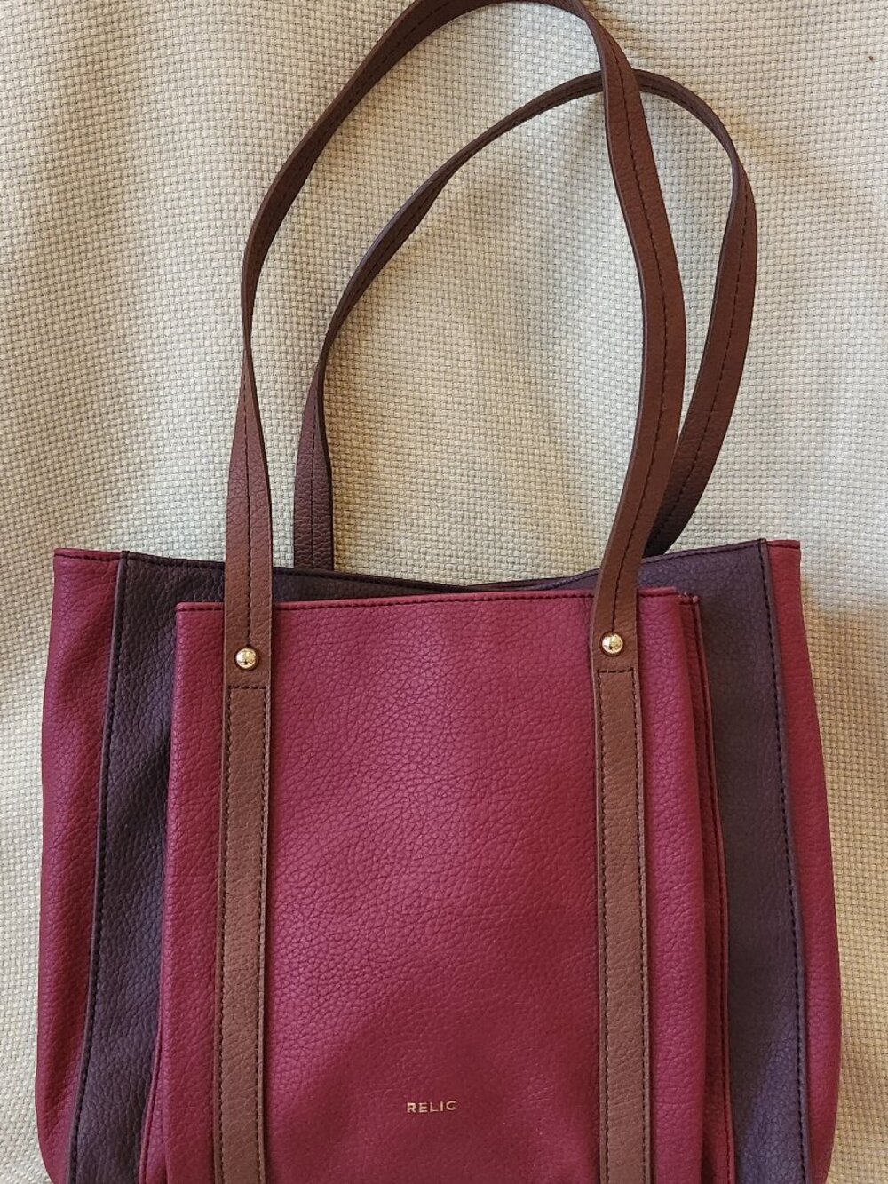 Relic by Fossil Bailey Double Entry Tote Handbag Berry Multi 12"x10.5" EUC